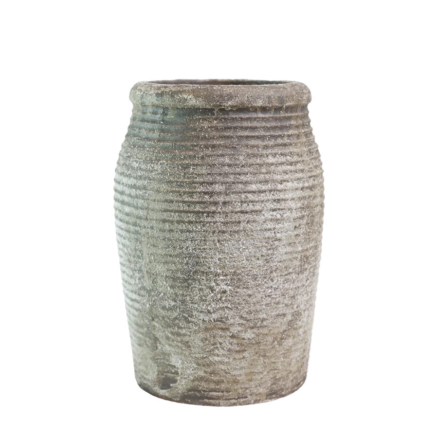 Ribbed earthenware aged vessel 32cm