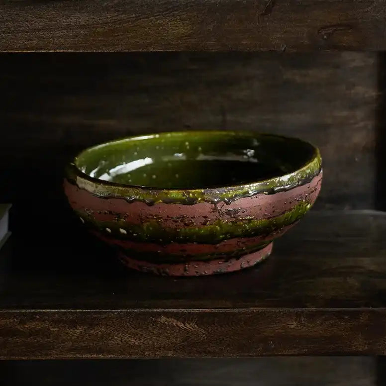 Silvana rustic terracotta bowl 28cm olive