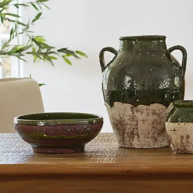Silvana rustic terracotta bowl 28cm olive