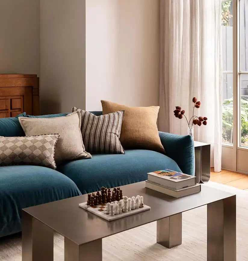 Rome block printed linen cushion cover 50cm bronze