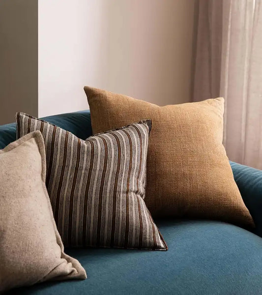 Rome block printed linen cushion cover 50cm bronze