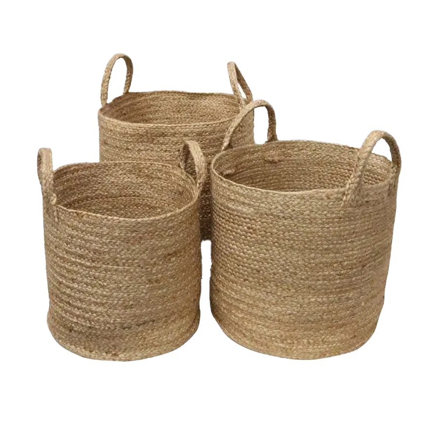 Round jute basket with handles