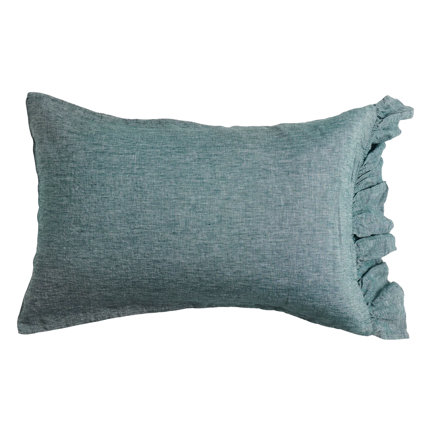 SOW spruce marl linen pillowcase set with ruffle