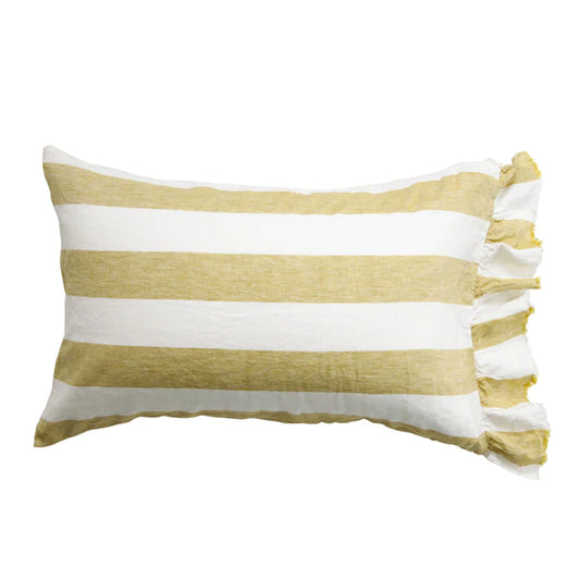 SOW kelp stripe linen pillowcases with ruffle
