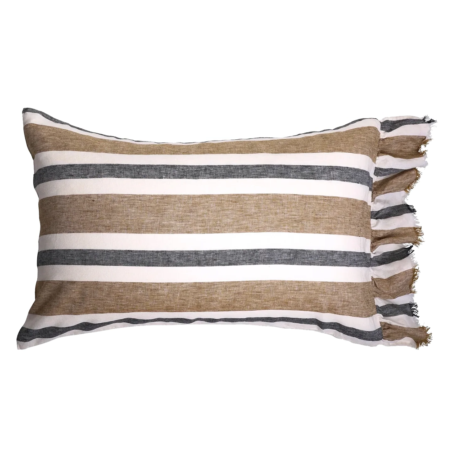 SOW taupe stripe linen pillowcase set with ruffle