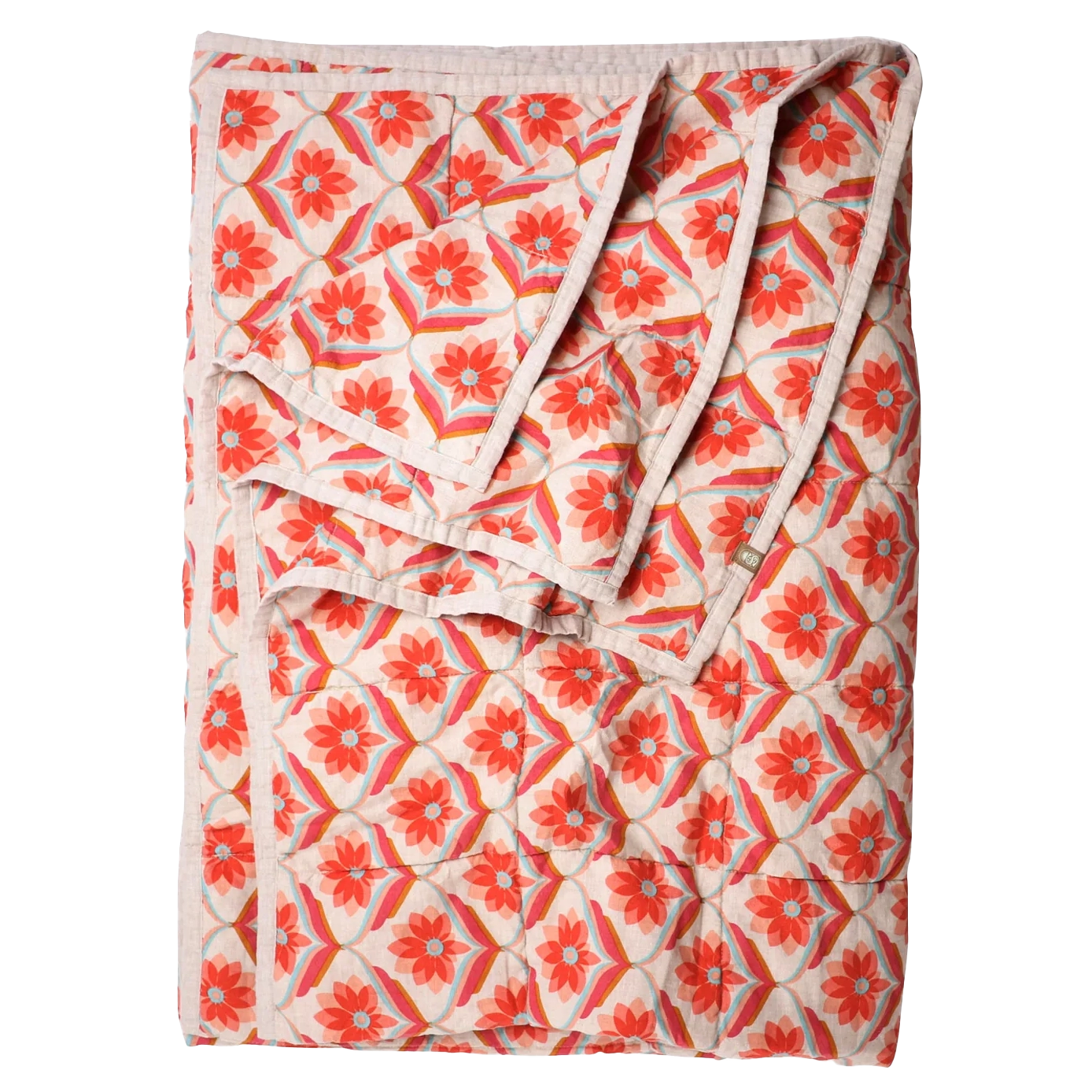 SOW Edie retro floral double sided linen quilt 160 x 240cm