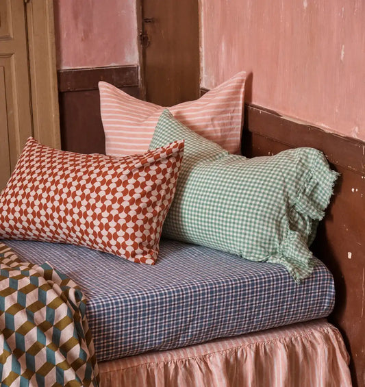 SOW Fresco gingham pillowcase set with ruffle mint