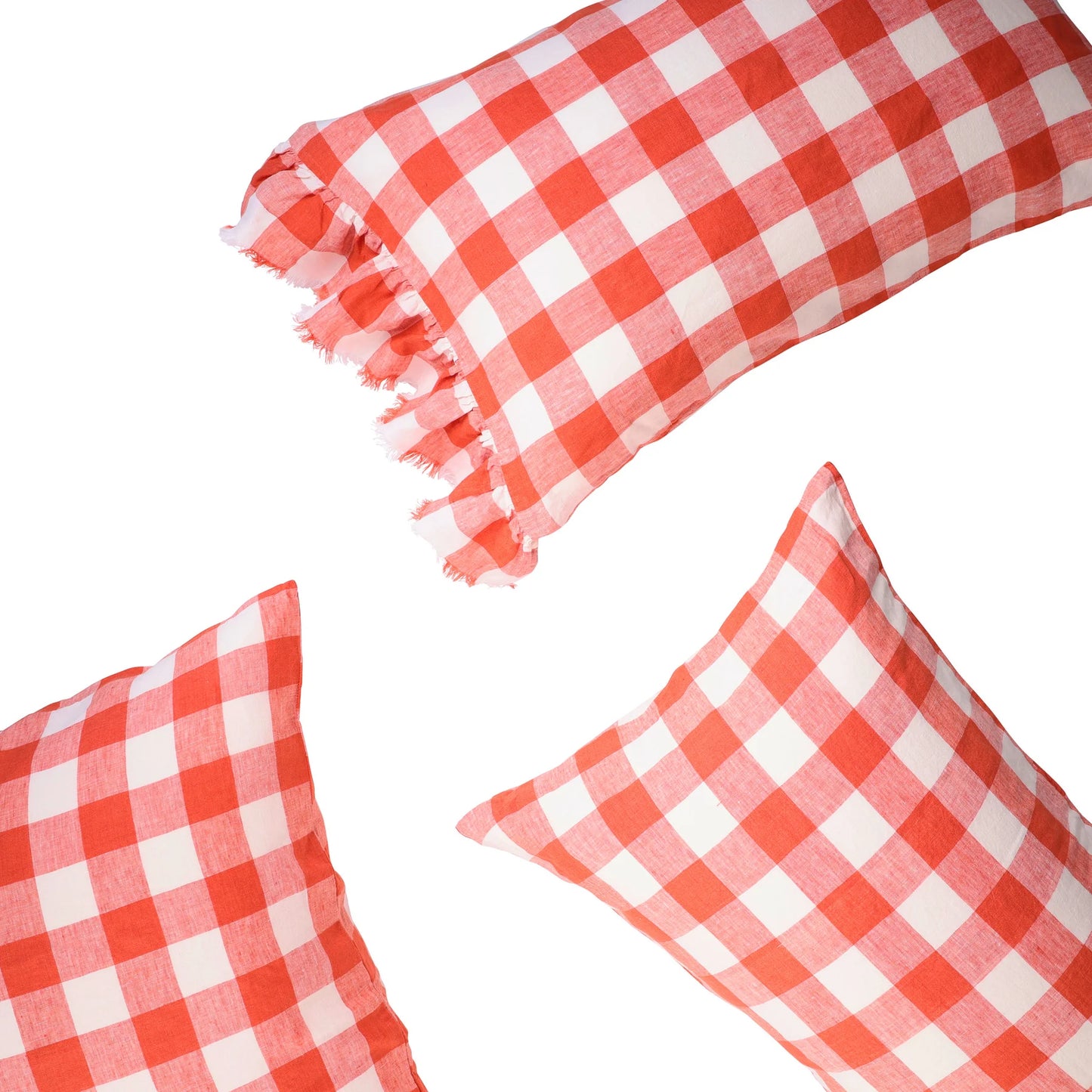 SOW gingham pillowcase set with ruffle cherry