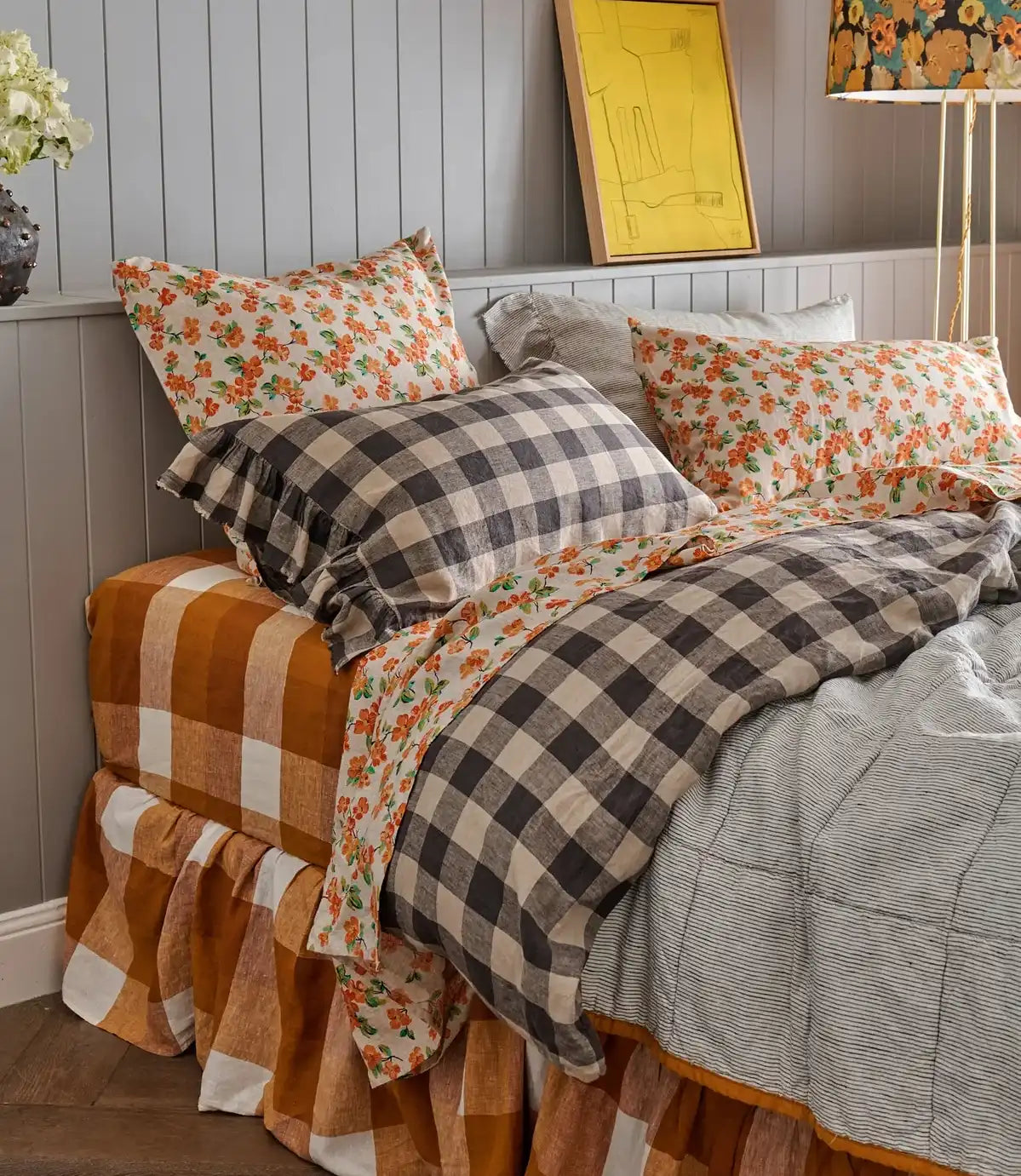 SOW elma floral linen flat sheet