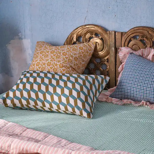 SOW fresco gingham mint linen fitted sheet