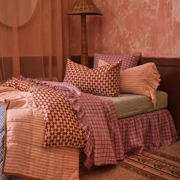 SOW fresco gingham mint linen fitted sheet