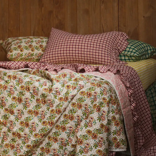 SOW gingham pillowcases with ruffle grevillea check