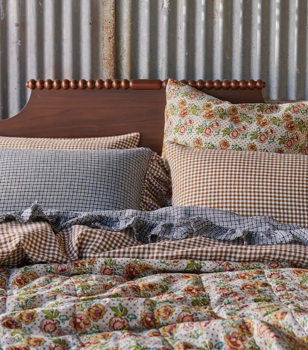 SOW gingham pillowcases with ruffle gumnut