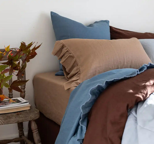 SOW linen pillowcase set with ruffle latte