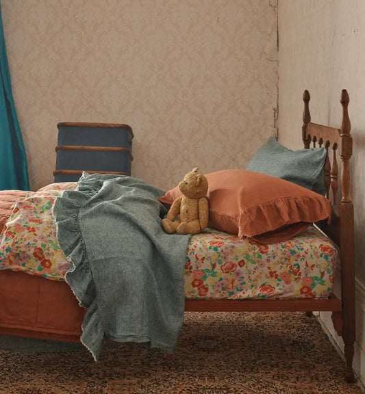 SOW linen pillowcase set with ruffle terracotta