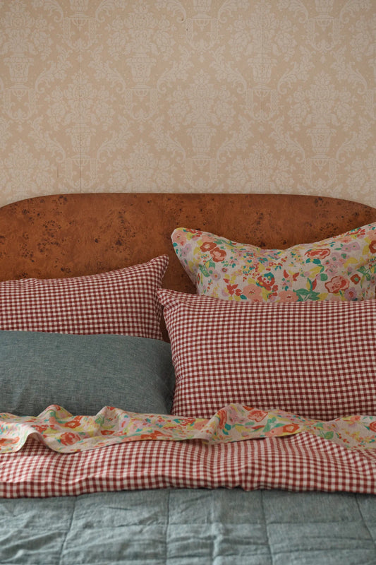 SOW gingham linen pillowcase set mulberry