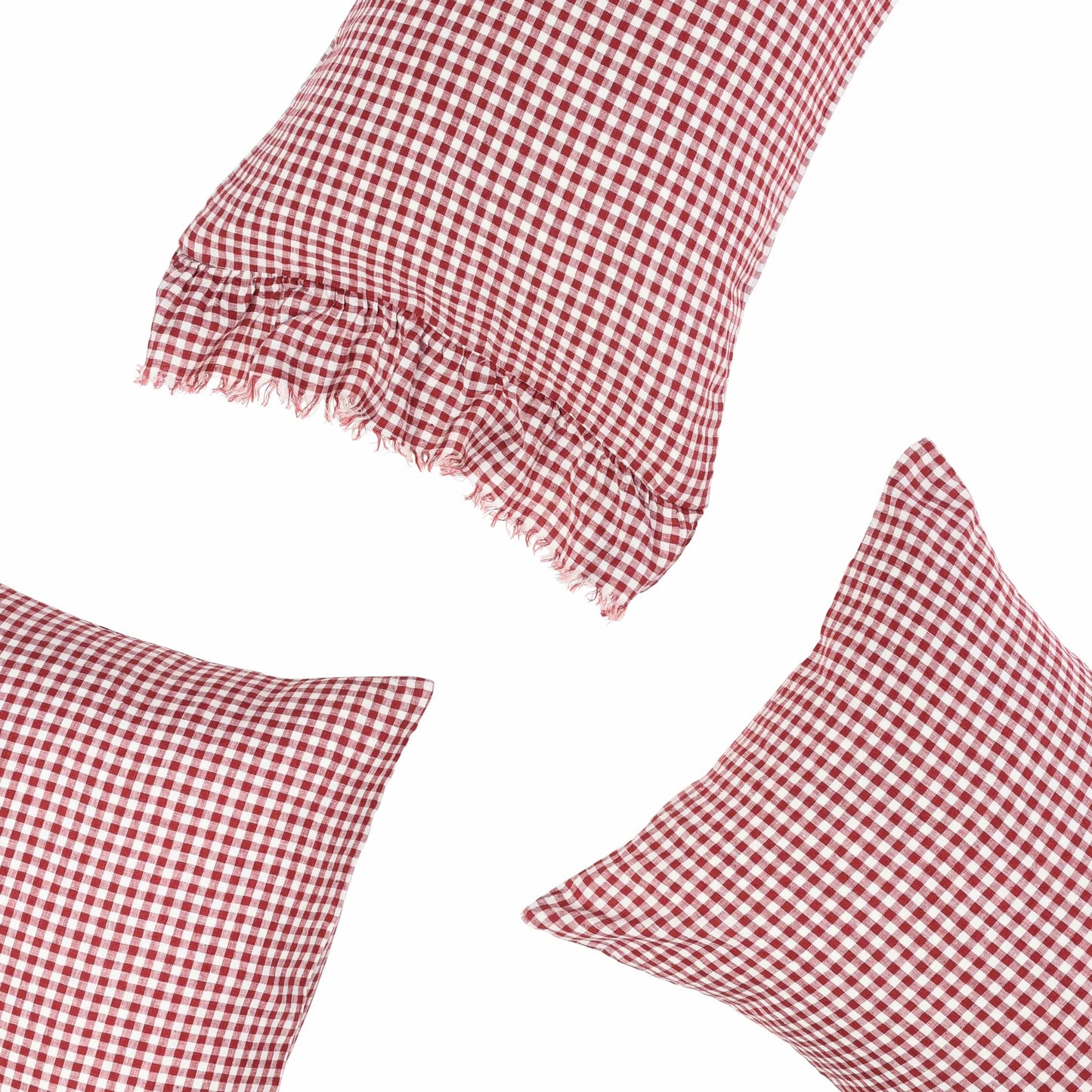 SOW mulberry gingham pillowcases with ruffle