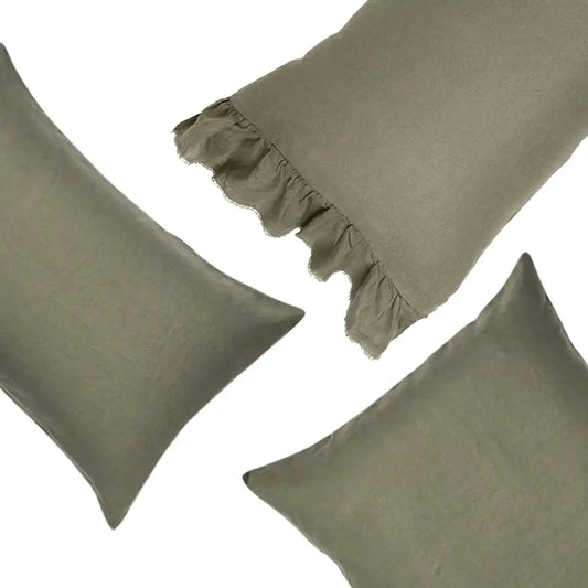 SOW linen pillowcase set with ruffle artichoke