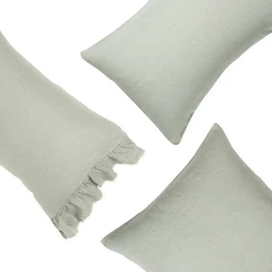 SOW linen pillowcase set with ruffle pistachio