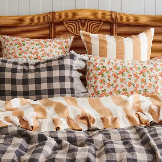 SOW turmeric stripe linen flat sheet with ruffle