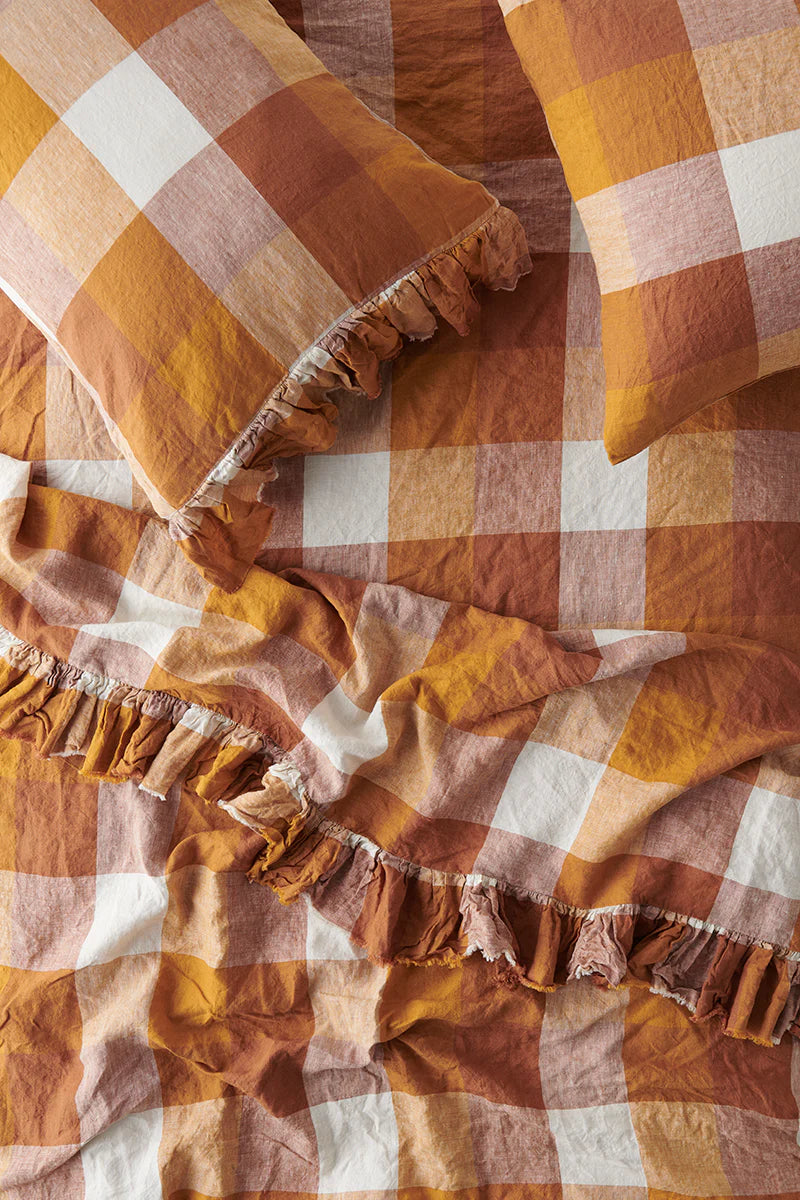 SOW biscuit check linen pillowcase set