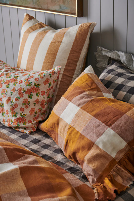 SOW biscuit check linen pillowcase set