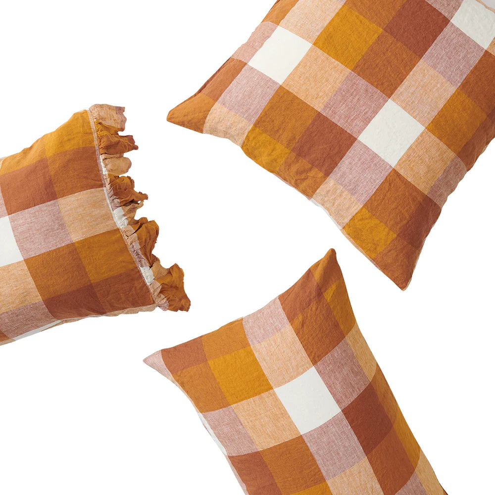 SOW biscuit check linen pillowcase set