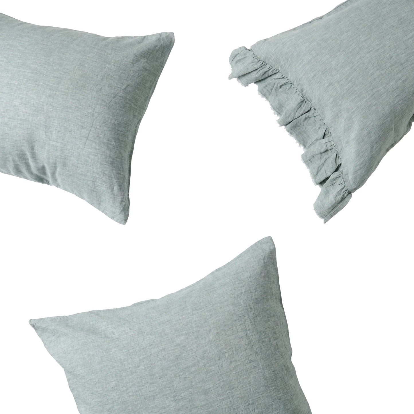 SOW marl linen pillowcase set with ruffle fog