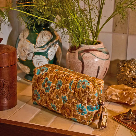 Sage & Clare organic cotton magnolia travel pouch turquoise