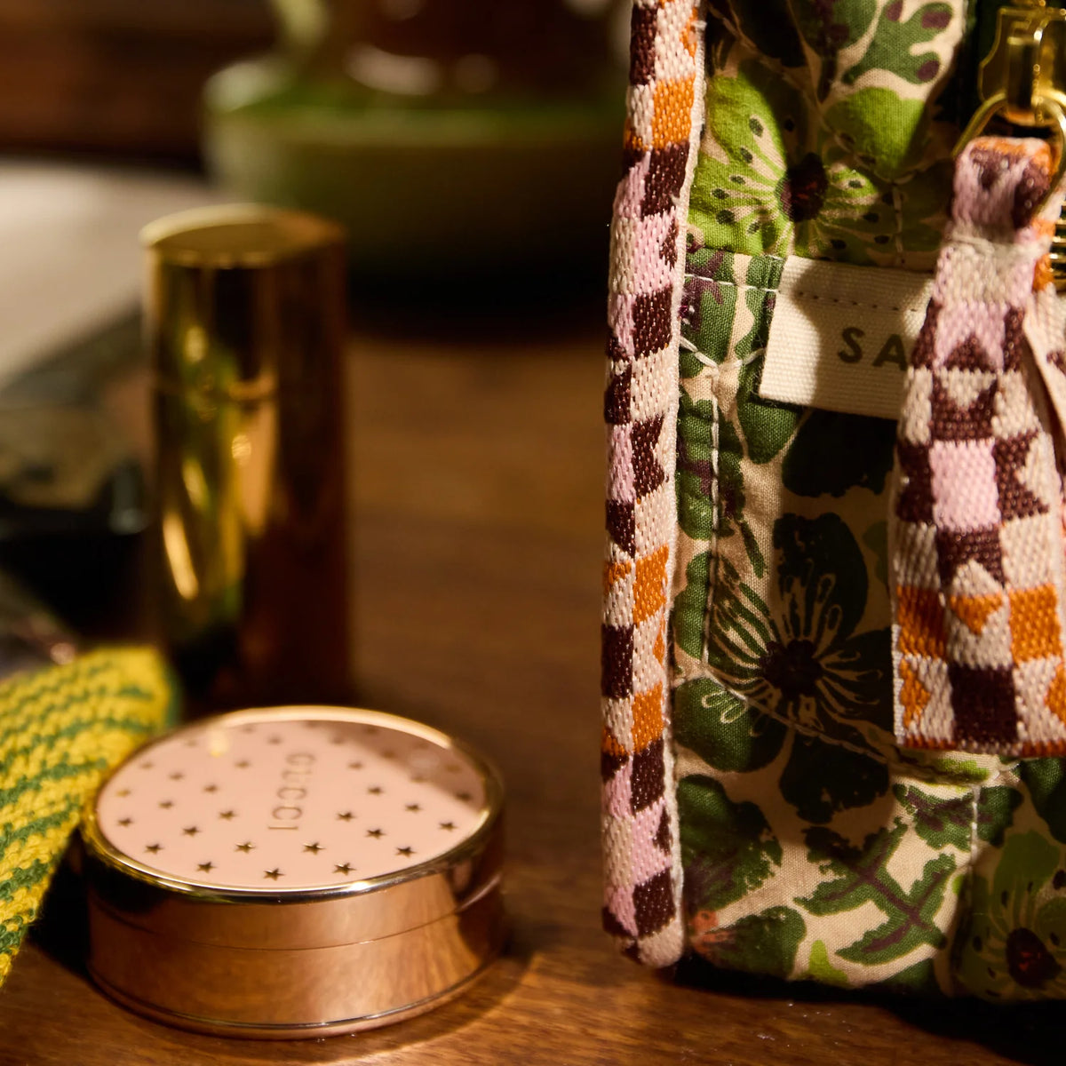 Sage & Clare organic cotton magnolia vanity bag cactus green