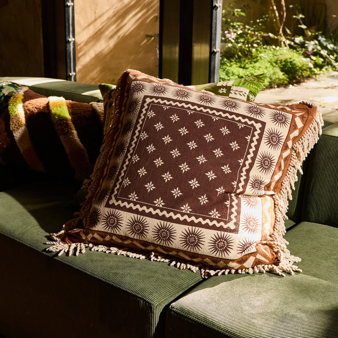 Sage x Clare Odessa cotton reversible cushion cover 60cm sable
