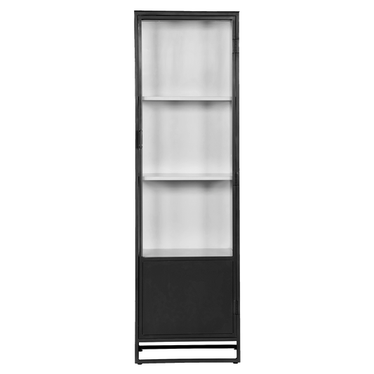 Metal single door glass cabinet 200cm black