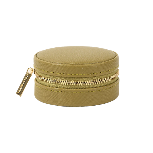 Small round jewellery box 10cm khaki