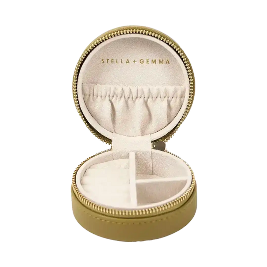 Small round jewellery box 10cm khaki