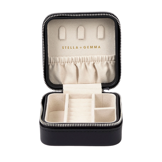 Small square quilted jewellery box 10cm black