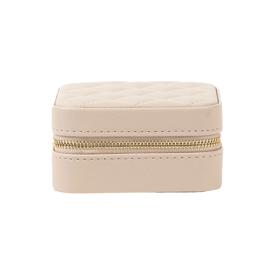 Small square quilted jewellery box 10cm putty