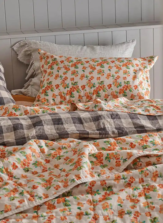 SOW pinstripe linen pillowcase set with ruffle