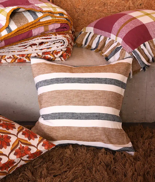 SOW taupe stripe linen cushion cover 50cm