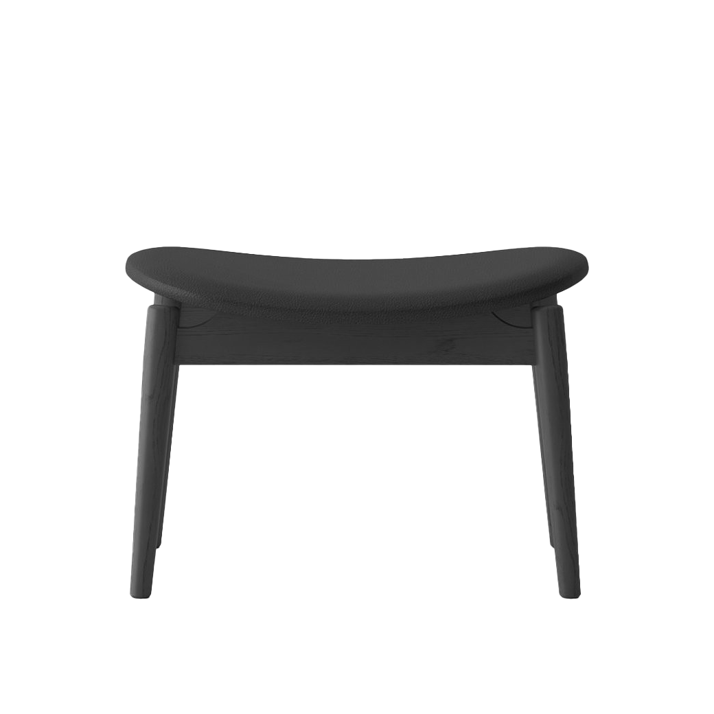 Solid oak footstool black with black leather cushion