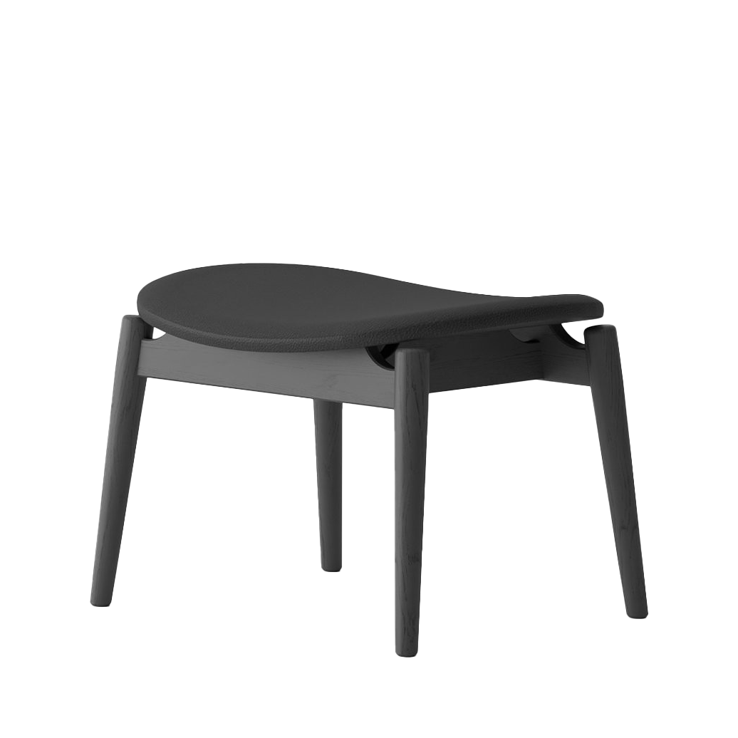 Solid oak footstool black with black leather cushion
