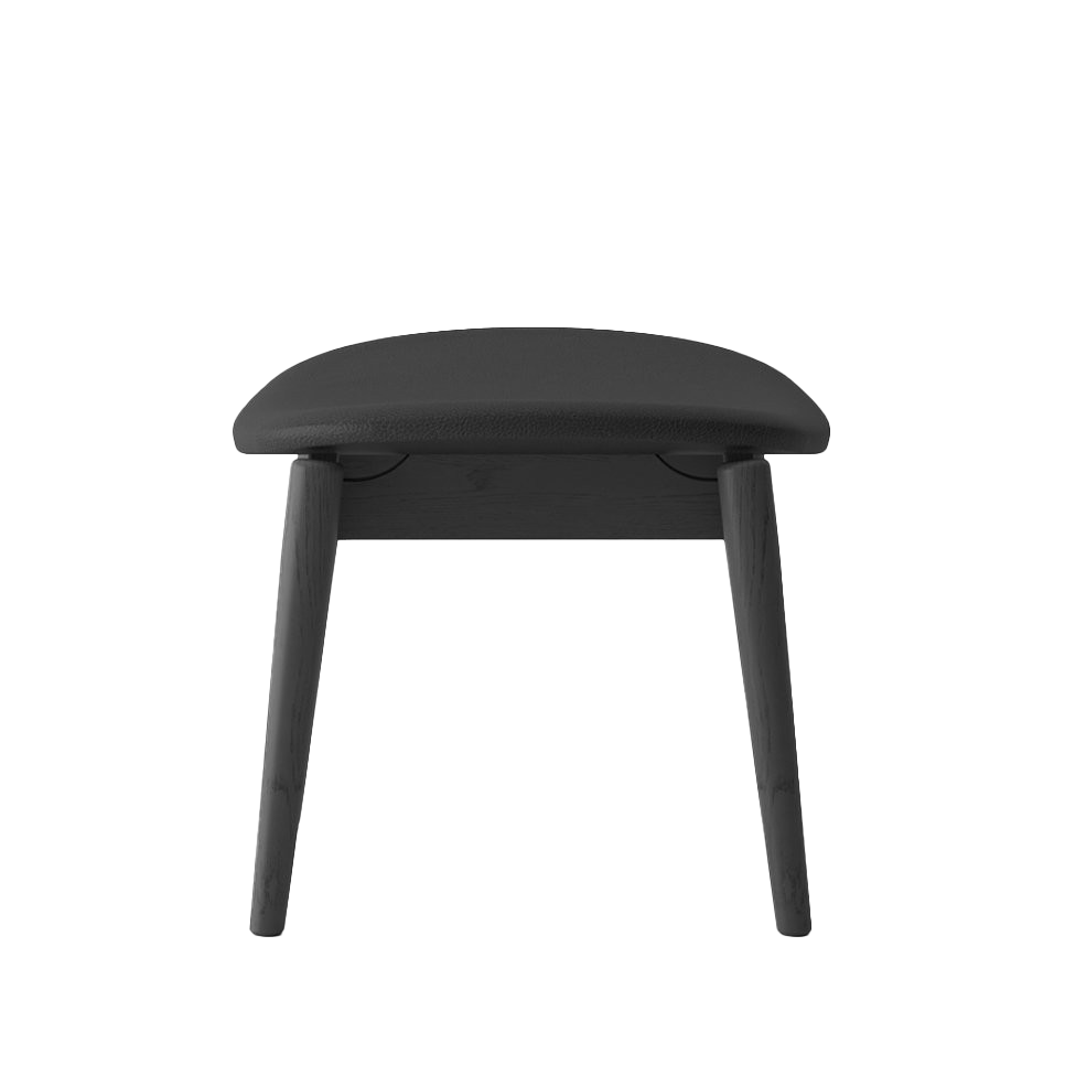 Solid oak footstool black with black leather cushion