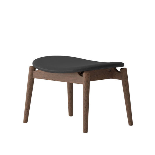 Solid oak footstool walnut with black leather cushion