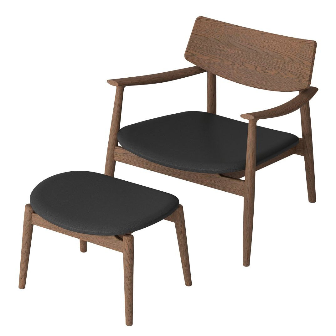 Solid oak lounge chair walnut with black leather seat
