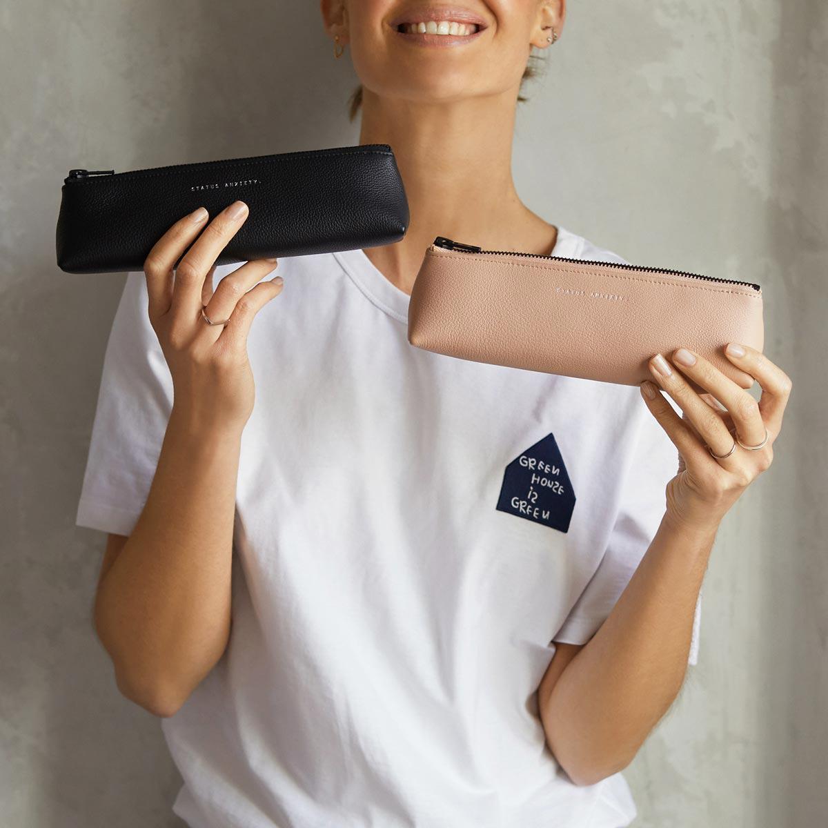 Status Anxiety small leather makeup case black