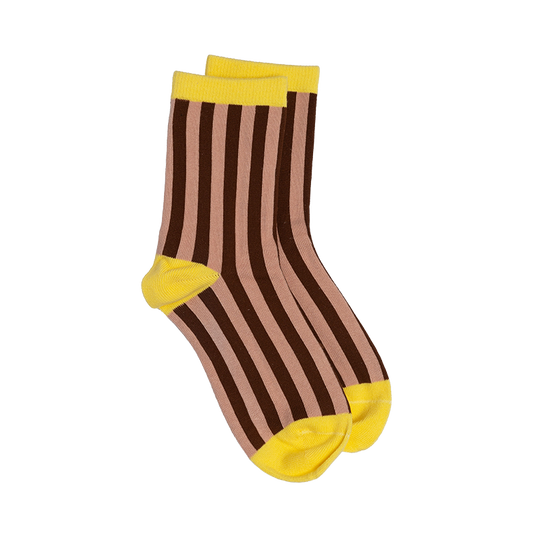 Stripe socks chocolate & dusty pink