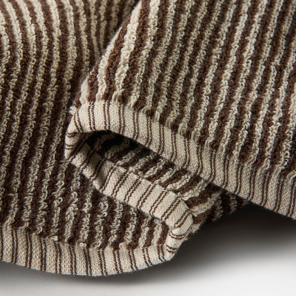 Striped cotton towel range cocoa & white