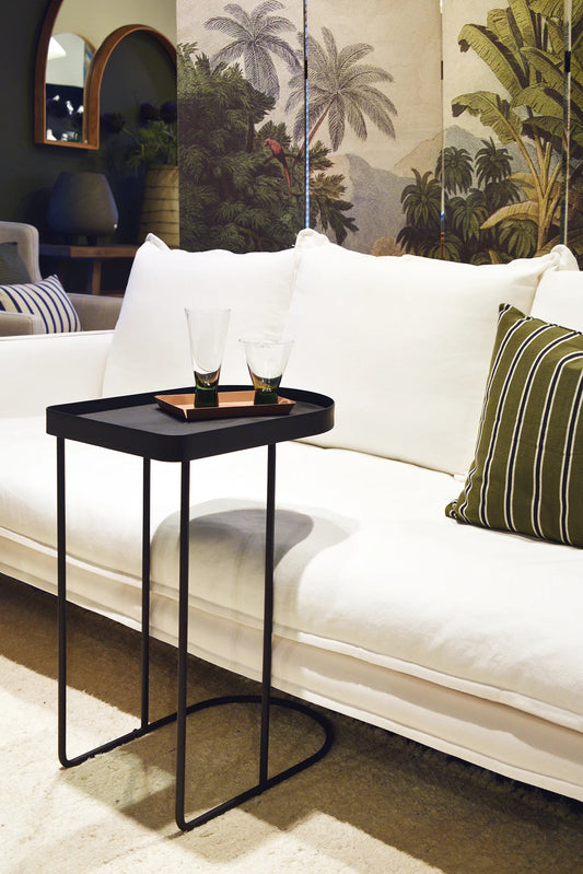 Metal rounded sofa side table black