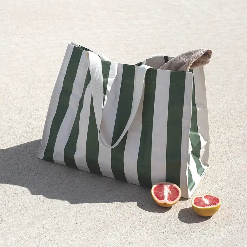 SunnyLife carryall beach bag vacay olive stripe