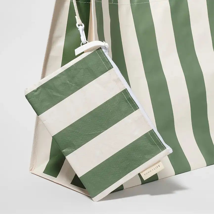 SunnyLife carryall beach bag vacay olive stripe