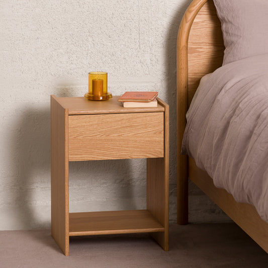 Switch oak veneer bedside table with drawer natural